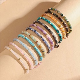Bracelets tressés en perles heishi de pierres précieuses naturelles, bracelets ajustables pour femmes