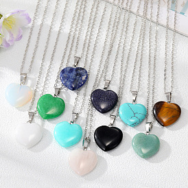 Smooth Natural Crystal Heart Pendant Geometric Delicate Collarbone Chain Necklace for Women