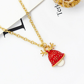 Fashion Cartoon Christmas Bell Pendant Necklace with Red Bell for Trendy Outfits
