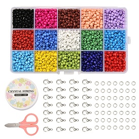 Glass Round Seed Beads, with Elastic Crystal Thread, Stainless Steel Scissors, Alloy Lobster Claw Clasps
