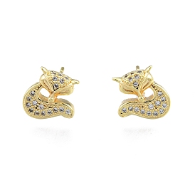 Clear Cubic Zirconia Fox Stud Earrings, Brass Jewelry for Women, Nickel Free