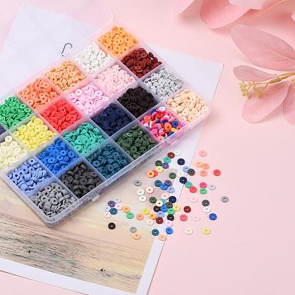3600Pcs 24 Colors Handmade Polymer Clay Beads, Heishi Beads, for DIY Jewelry Crafts Supplies, Disc/Flat Round