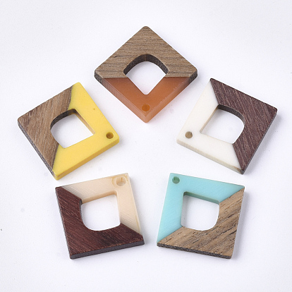 Resin & Walnut Wood Pendants, Rhombus