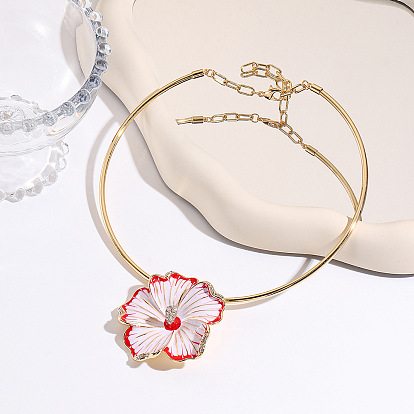 Colliers pendentifs en alliage de zinc, cristal, strass, émail et fleur rose pour femmes