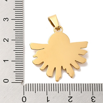 Resin Imitation Cat Eye Pendants, Ion Plating(IP) Golden Plated 304 Stainless Steel Fan Charms