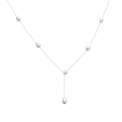 925 Женские ожерелья из стерлингового серебра с натуральным пресноводным жемчугом в виде цепочек-«картофелей», белые