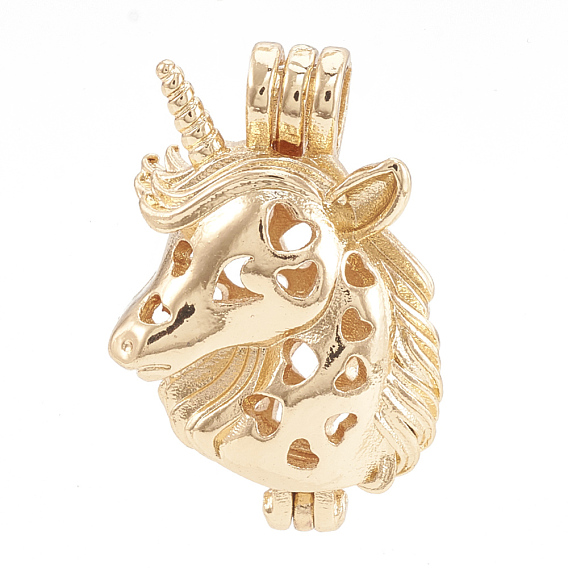 Pendentifs de cage de perle d'alliage, creux, licorne