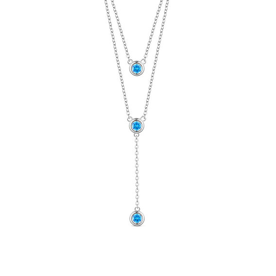 SHEGRACE 925 Sterling Silver Two-Tiered Necklaces, with Three Round Blue AAA Cubic Zirconia Pendant