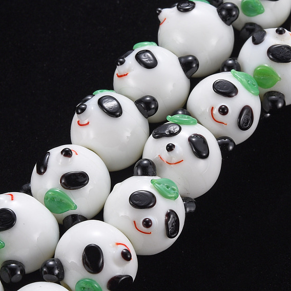 Handmade Bumpy Lampwork Beads Strands, Panda