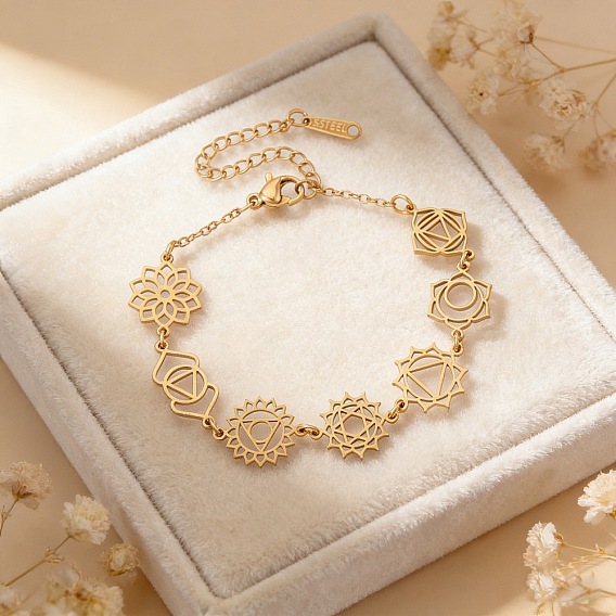 7 Браслеты из латуни с символами чакр для женщин