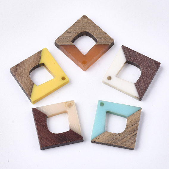 Resin & Walnut Wood Pendants, Rhombus