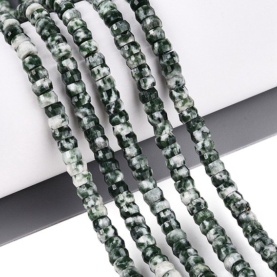 Natural Green Spot Jasper Beads Strands, Rondelle, Faceted