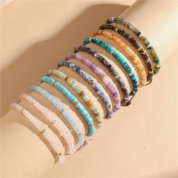 Natural Gemstone Heishi Beaded Braided Bracelets, Adjustable Bracelets for Women