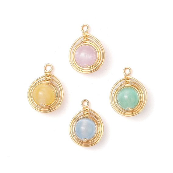 Подвески из натурального селенита, с медной проволокой, плоско-круглые