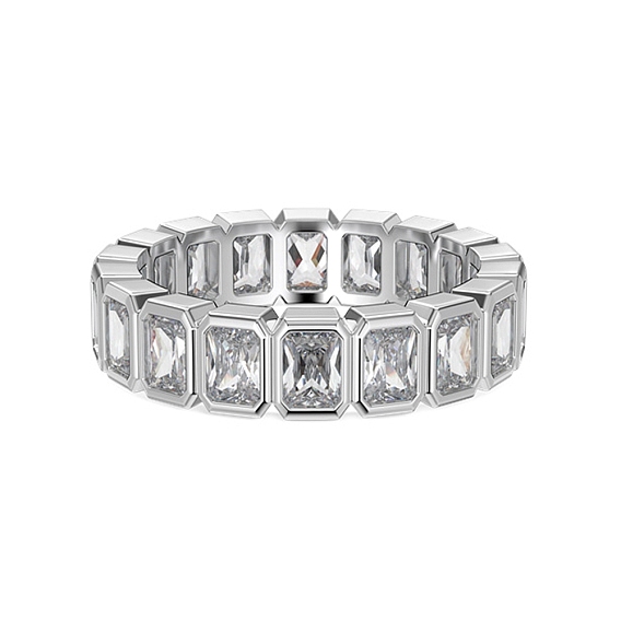 Rhodium Plated 925 Sterling Silver Rectangle Finger Ring, Clear Cubic Zirconia Ring for Women