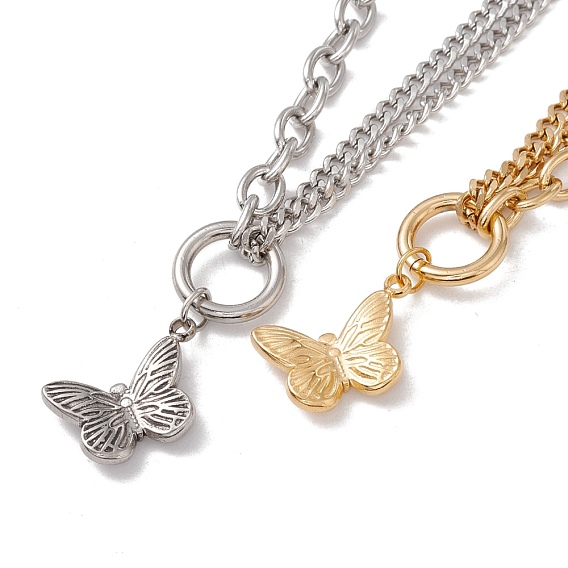 Butterfly Pendant Necklace for Women, 304 Stainless Steel Chain Necklace