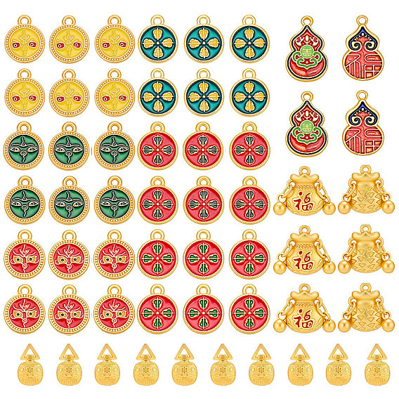 60 pcs 6 styles pendentifs en émail en alliage, charmes de gourde