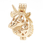 Pendentifs de cage de perle d'alliage, creux, licorne
