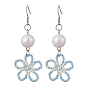 Opaque Acrylic Dangle Earrings, with Woven Glass Pendants and Brass Earring Hooks, Flower