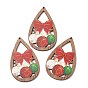 Single Face Printed Wood Big Pendants, Christmas Teardrop Charms with Bowknot