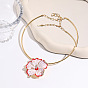 Collares con colgante de flor rosa de aleación de zinc con cristales de imitación de diamantes y esmalte para mujer