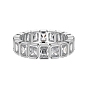 Rhodium Plated 925 Sterling Silver Rectangle Finger Ring, Clear Cubic Zirconia Ring for Women