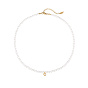 Real 18K Gold Plated Stainless Steel Flat Round Pendant Necklaces, with Imitation Pearl Beaded