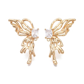 Фурнитура для серег-гвоздиков в форме бабочки из латуни с паве из прозрачного кубического циркония, с горизонтальными петлями, без кадмия, без никеля и без свинца