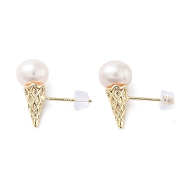 Natural Pearl Ice-Cream Stud Earrings, Brass Earrings with 925 Sterling Silver Pins