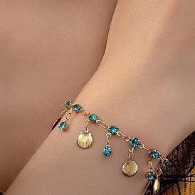 Сплав горный хрусталь чашки цепочка браслеты, браслеты с подвесками в форме ракушки для женщин