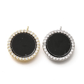 Подвески из латуни с микропаве из кубических цирконий и акрила, без кадмия, без никеля и без свинца, плоско-круглые