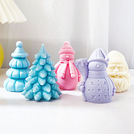 DIY Christmas Theme Silicone 3D Statue Candle Molds, for Portrait Sculpture Scented Candle Making, Tree/Snowman/Santa Claus