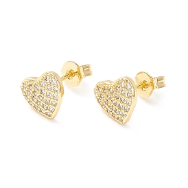 Boucles d'oreilles clous en forme de cœur avec zircons cubiques transparents, bijoux en laiton pour femmes, sans cadmium et sans nickel et sans plomb