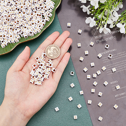 Chgcraft placage perles acryliques, métal enlacée, cube avec des lettres mixtes