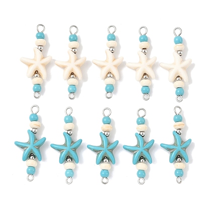 10 шт. 2 цвета окрашенные синтетические бирюзовые морские звезды рондель круглые бусины соединительные подвески, с 304 петлями из нержавеющей стали, цвет нержавеющей стали