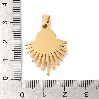Resin Imitation Cat Eye Pendants, Ion Plating(IP) Golden Plated 304 Stainless Steel Fan Charms