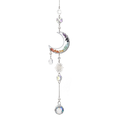 Подвесные ловцы солнца из латуни с луной и чакрой из натуральных смешанных драгоценных камней, стеклянные подвески-капли для декора садовых окон