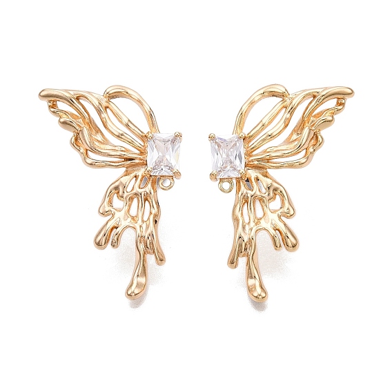 Фурнитура для серег-гвоздиков в форме бабочки из латуни с паве из прозрачного кубического циркония, с горизонтальными петлями, без кадмия, без никеля и без свинца