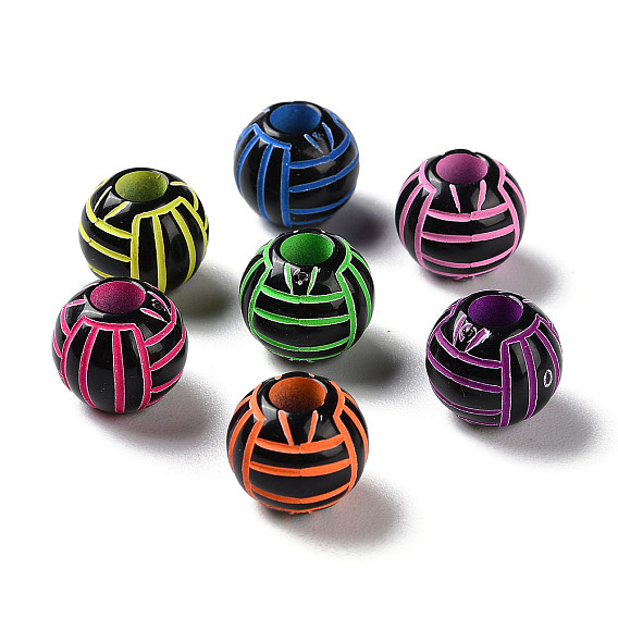 Непрозрачные акриловые европейские бусины с распылением, бусины с большим отверстием, круглый с полосой