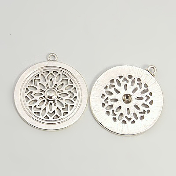 Тибетский сплав стиль плоские круглые резной цветок кулоны, без свинца и без кадмия