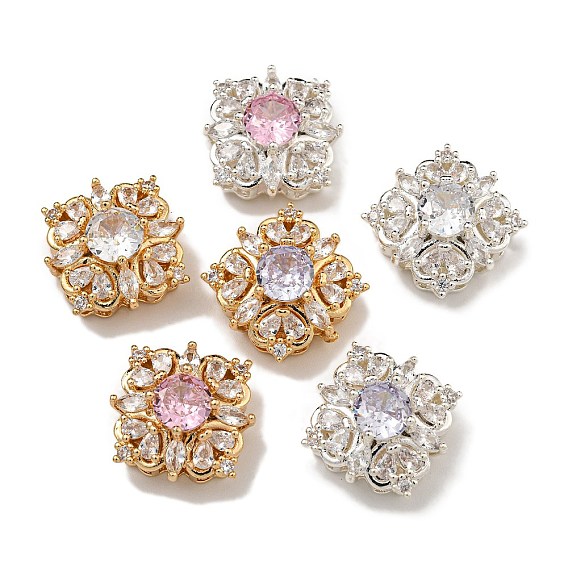 Латунные микро проложить кубического циркония бусы, со стеклом, квадратный