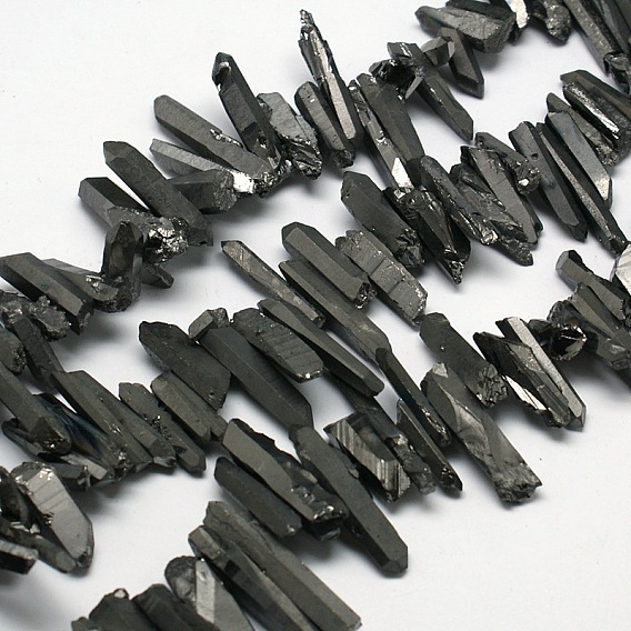 Неполированный Electroplate натуральный самородков кварцевые бусины пряди, 16~33x3~6x3~6 мм, отверстие : 1 мм, около 96 шт / нитка, 15.7 дюйм