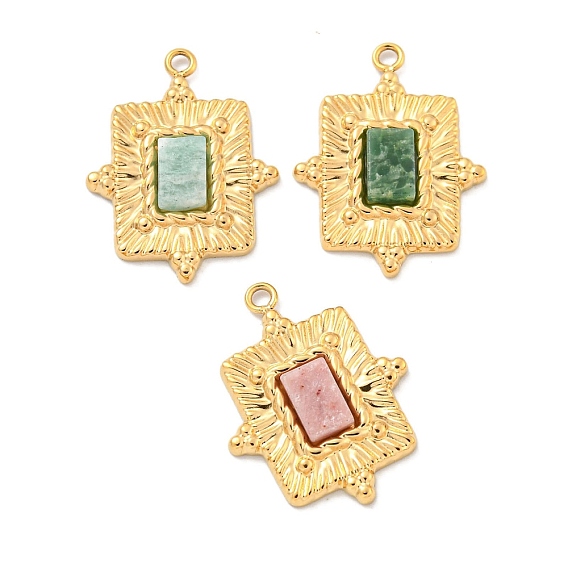 Вакуумное покрытие pvd 304 подвески из нержавеющей стали, Прямоугольные подвески из натуральных драгоценных камней, реальный 18 k позолоченный