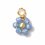8Pcs 8 Color Flower Glass Seed Beaded Charms, with Real 18K Gold Plated Copper Wire Wrapped