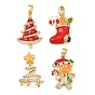 Рождественские латунные подвески с микропаве из фианита, с эмалью, золотые