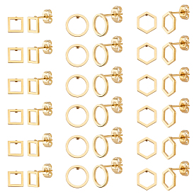 36 Pais 3 Style 304 Stainless Steel Stud Earrings, Mix-shaped