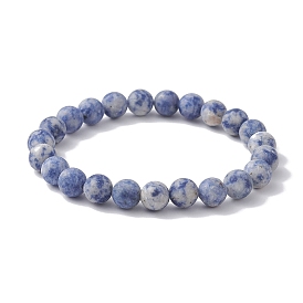 Браслеты из матовой натуральной голубой пятнистой яшмы, круглые эластичные браслеты из бисера