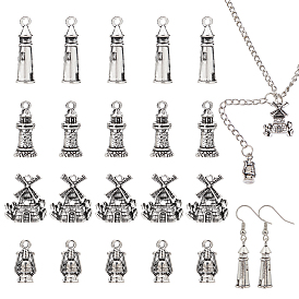 64Pcs 4 Style Tibetan Style Alloy Pendants, Mix-shaped