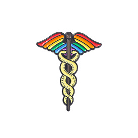 Rainbow Color Pride Flag Snake Caduceus Enamel Pin, Electrophoresis Black Alloy Brooch for Backpack Clothes