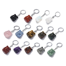Natural/Synthetic Gemstone Keychains, with Iron Keychain Clasps, Fox